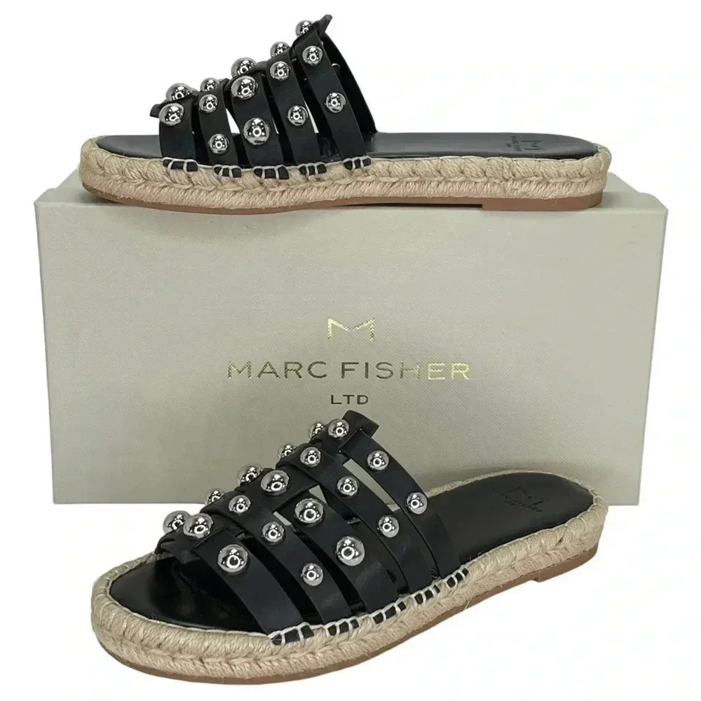 Marc Fisher LTD Womens Sandals 6.5M Tamie Black Leather Studded Slides
